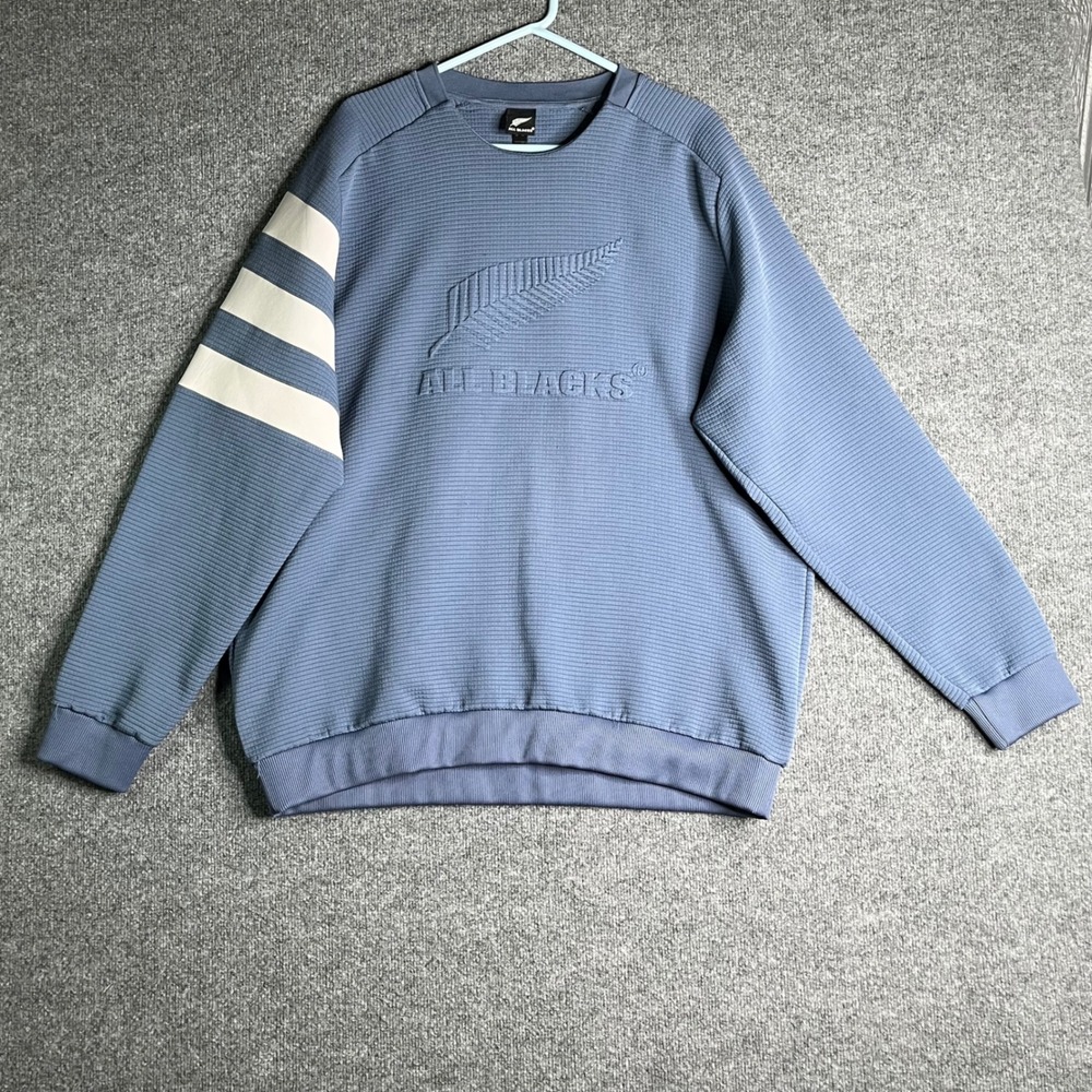 Adidas New Zealand All Blacks Rugby Sweatshirt Mens 2XL Blue Textured Crewneck